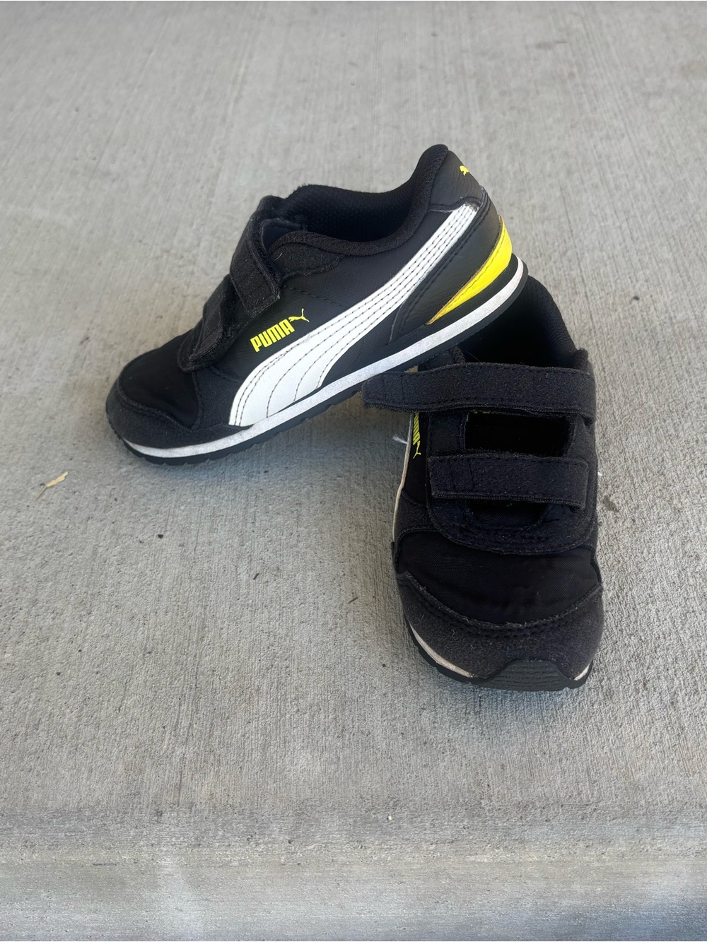 Puma Black White & Yellow Kids Velcro Sneakers